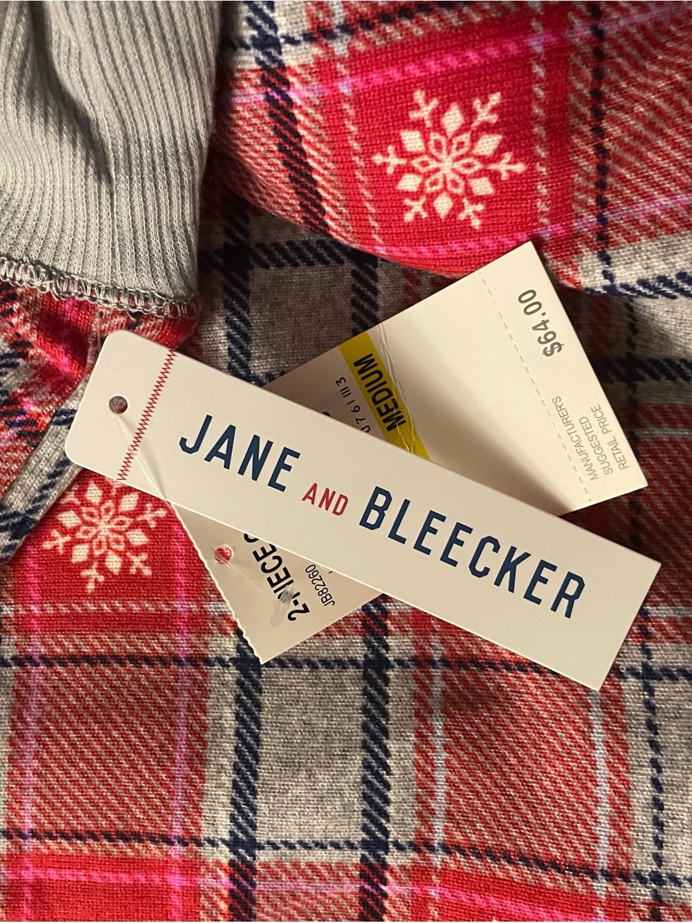 Jane and Bleecker Red Plaid Knit pajamas with Snowflake Detail